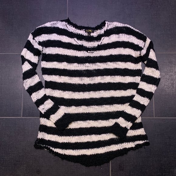 Audrey 3+1 Black & White Striped Slouch Sweater - Picture 5 of 11